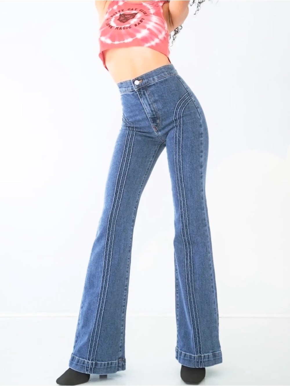 Revice Jeans Womens 24 Blue Rollergirl Flare High Rise Bareback 70s Hippie Retro